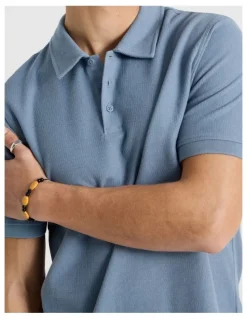 Grab Short Sleeve Textured Polo in Mid Blues