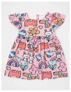 Jack & Milly Marnie Kinder Dress with Characters Print in Pink