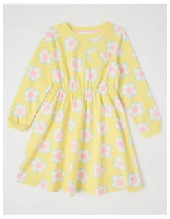Milkshake Long Sleeve Fit and Flare Dress in Yellow Daisies