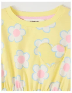 Milkshake Long Sleeve Fit and Flare Dress in Yellow Daisies