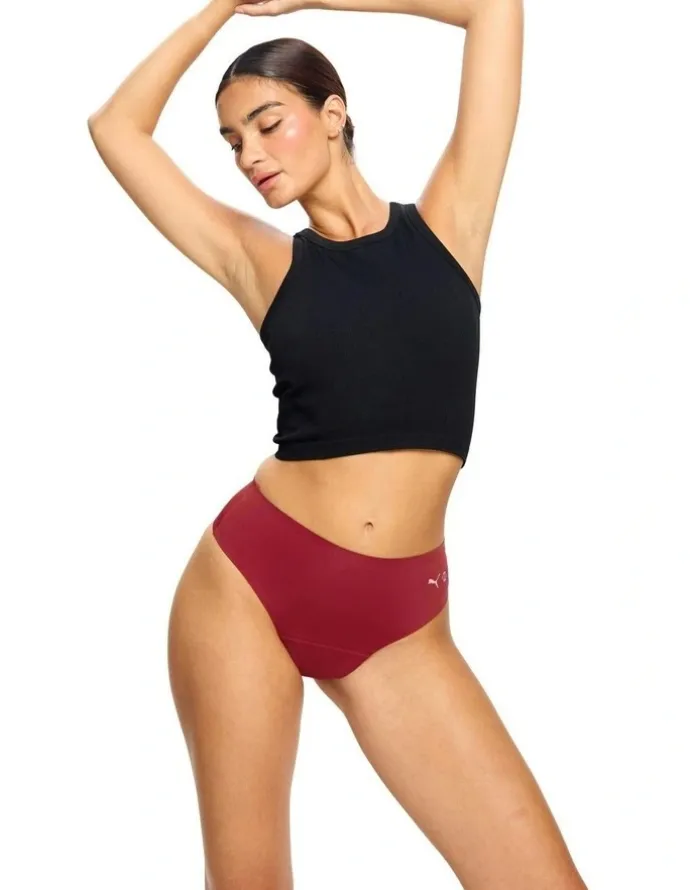 Modibodi Seamfree Active Hi Waist Cheeky Moderate Absorbency Caramelised in Red