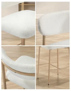 Oikiture Oikiture 2x Bar Stools Kitchen Stool Counter Chair Boucle Fabric Natural
