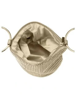 Olga Berg Bianca Ball Mesh Top Handle Bag in Gold