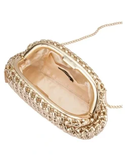 Olga Berg Everly Hand Woven Clutch Bag in Gold