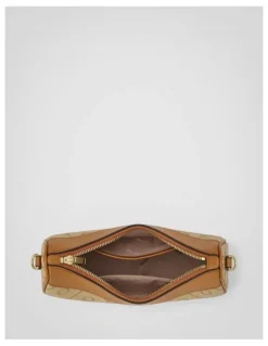 Oroton Harvey Signature Crescent Shoulder Bag in Stone/Tan
