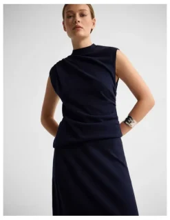 Oxford Adriana Cashmere Blend Top in Navy