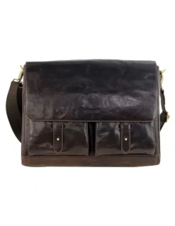 PIERRE CARDIN Leather Refined Messenger Bag in Chocolate