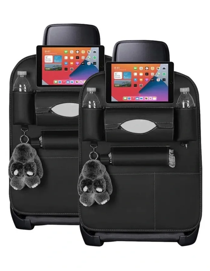 Soga International SOGA Car Back Seat Organiser Black PVC Leather 2 Pack