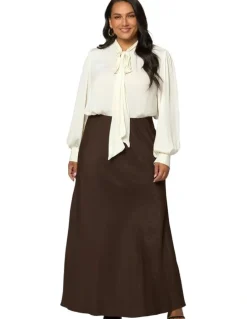 Something 4 Olivia Luxe Satin Maxi Skirt in Chocolate