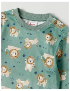 Sprout Cosy Knit Lion Pyjamas in Bright Green