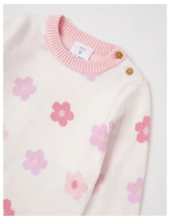 Sprout Intarsia Floral Jumper in Cream