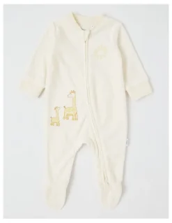 Sprout Newborn Giraffe Velour Embroidered Coverall in Cream