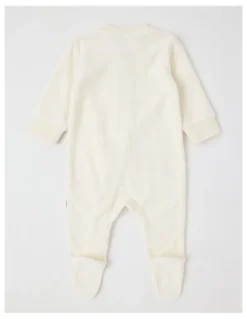 Sprout Newborn Giraffe Velour Embroidered Coverall in Cream