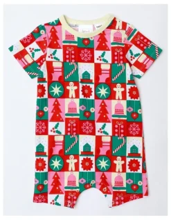 Sprout Xmas Wrapping Paper Family Matching Print Romper in Multi