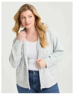 Taking Shape Zip Through Hooded Cardigan Heather Grey