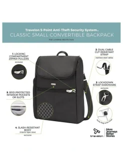 Travelon Classic Anti-Theft Small Convertible Tablet Backpack in Black