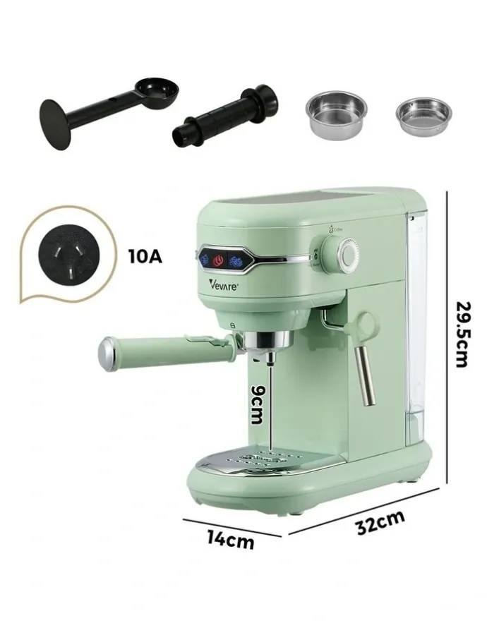 Vevare Vevare Espresso Coffee Machine Latter Cappuccino Maker 19 Bar Milk Frother Mint