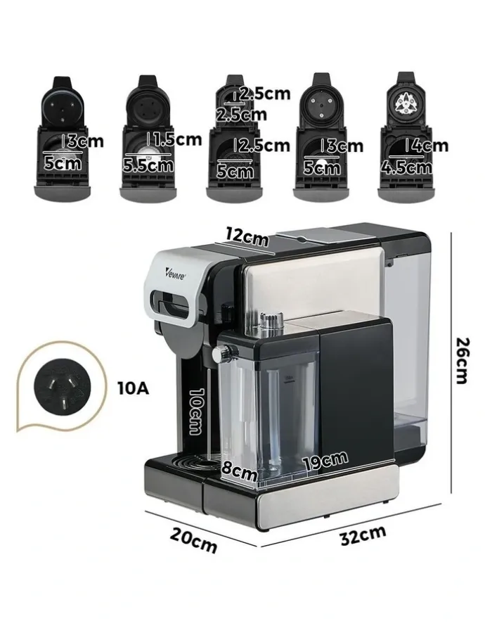 Vevare Vevare 5in1 Capsule Coffee Machine Milk Frother Nespresso Dolce-Gusto Pod Maker