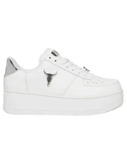 Windsor Smith Rich Leather Flatform Sneaker in White/Silver