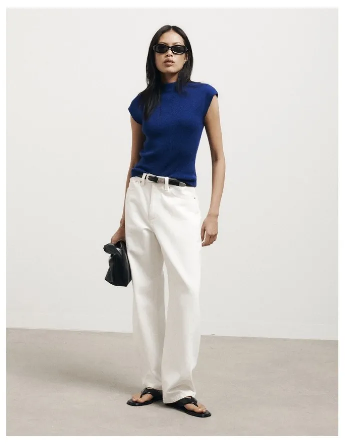 Witchery High Neck Knit T-shirt in Royal Blue