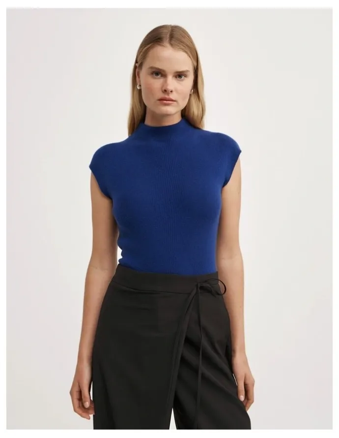 Witchery High Neck Knit T-shirt in Royal Blue
